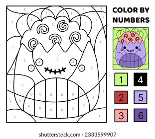 Purple zombie. Color by number. Squishmallow. Coloring page. Game for kids. Kawaii, cartoon, vector. Isolated vector illustration eps 10