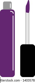 A purple-colored lip gloss left opened that glides on effortlessly to leave the lips moisturized all the day long, vector, color drawing or illustration.
