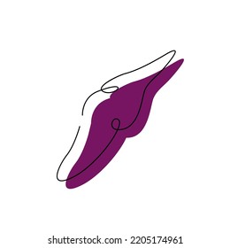 Purple-colored Root Isolated On White. Sweet Potato Black Contour Drawing With Abstract Color Spot. Organic Minimalist Vegetable Silhouette Concept. Hand Drawn Continuous Flat Vector Illustration