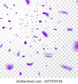 Purple,confetti explosion celebration isolated on white transparent background. Falling confetti. Abstract decoration for party birthday, Christmas New Year confetti Vector illustration