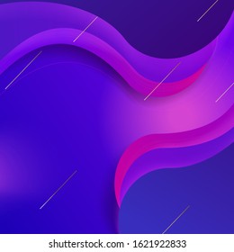 Purple-pink gradient. The overlap waves background. Modern cover design with blue and pink waves and golden lines. Background with gradient and abstract elements.
