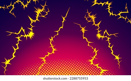 Purple-red aggressive background with lightning in the air. Vector image in manga and anime style.