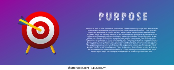 Purpose. The arrow in the target. Vector illustration. Flat. Gradient.