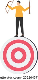 Purpose driven, motivation to reach goal and success, Mission to achieve target or business strategy to drive success, Holding arrow and bow balance on target

