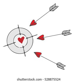 Purpose with a heart and flying arrows. Vector illustration for Valentines day.