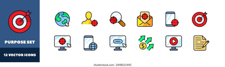 Purpose icon set. Flat style. Vector icons