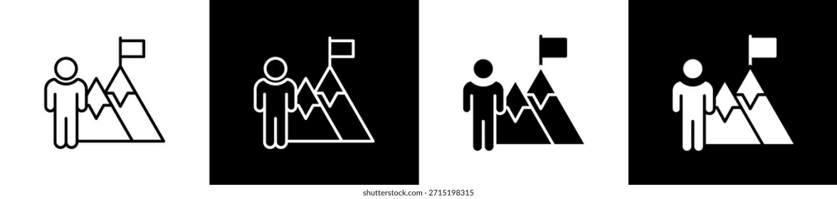 Conjunto de iconos de propósito en línea y estilo de glifo sobre fondo blanco y negro