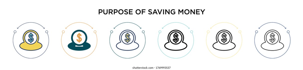 Propósito de ahorrar dinero en un icono de línea delgada, contorno y estilo de trazo. Ilustración vectorial de dos propósitos de color y negro para ahorrar dinero los diseños de iconos vectores se pueden usar para móviles, ui, web