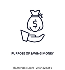 purpose of saving money outline icon.  Thin line icon from business collection. Editable vector isolated on white background