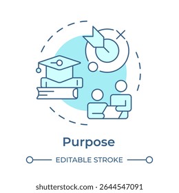 Purpose soft blue concept icon. Professional knowledge, education. Teamwork, communication. Round shape line illustration. Abstract idea. Graphic design. Easy to use in article, blog post