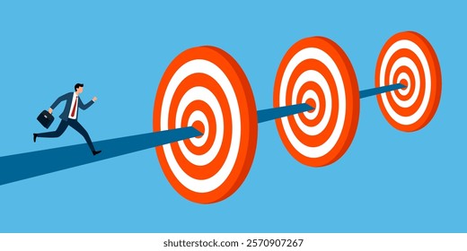Purposeful businessman shows ambition and motivation to achieve goals. Male manager moving forward along career path for success.