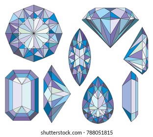 Cristales de diamante pórpulo Imágenes prediseñadas de 8 ilustraciones de Gemstone