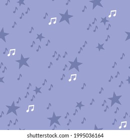 Purpur music notes and stars seamless pattern, Music lover kids design for clothes, room decor, paper, cover, fabrics and more