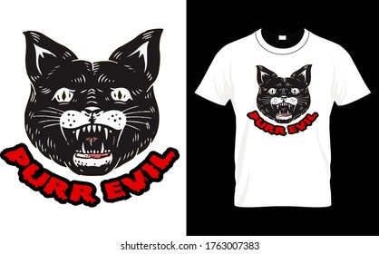 Purr Evil-Halloween,vector de plantilla de diseño de camiseta de gato