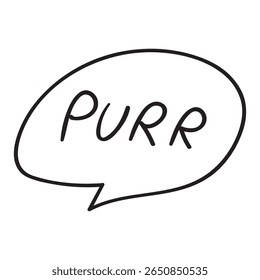 Purr. Word in speech bubble. Outline vector design. Illustration on white background.