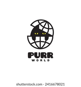 Plantilla de diseño del logotipo del mundo de purr. Diseño divertido de conceptos lúdicos. Ilustración vectorial.