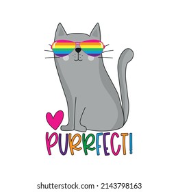 Purrfect - cool cat in rainbow color sunglasses. Good for T shirt print, poster, card, label, and other gifts design.