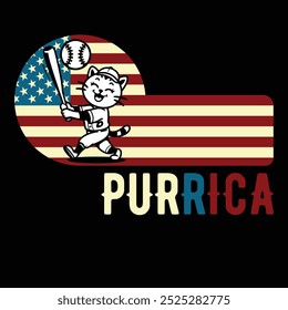 Purrica Baseball kitten American Flag Camiseta divertida