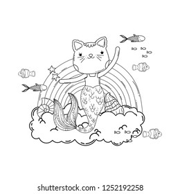 purrmaid with clouds and rainbow undersea