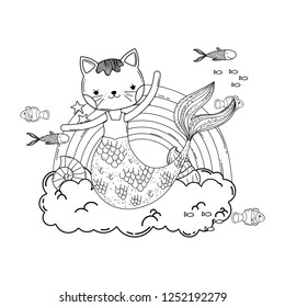 purrmaid with clouds and rainbow undersea