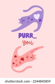 Purrr you. Valentine's Day greeting card. Valentine quote vector design