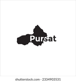 Mapa Pursat y diseño de letras negras sobre fondo blanco