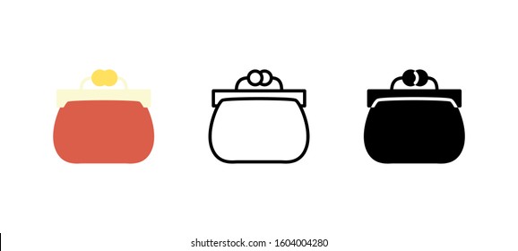 Purse accesories clothes icon. Apparel flat, silhouette, line vector illustration on white background