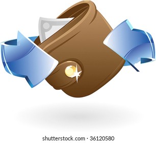 Purse with arrow. Vector illustration.