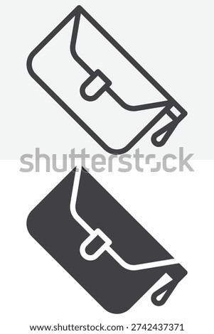 Purse bag icon set in line and solid style. Outline and solid purse bag icon with editable stroke vector sign and symbol for fashion and retail.