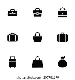 purse bag icons set, black on white background