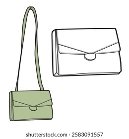 Purse bag for women vector design mockup template technical flat sketch.