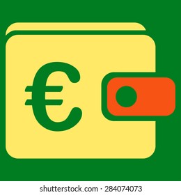 Purse from BiColor Euro Banking Icon Set. Vector style: flat bicolor, orange and yellow symbol, rounded angles, green background.