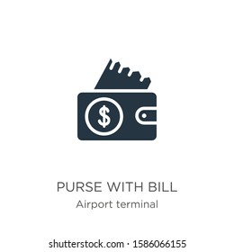 Purse with bill icon vector. Trendy flat purse with bill icon from airport terminal collection isolated on white background. Vector illustration can be used for web and mobile graphic design, logo, 