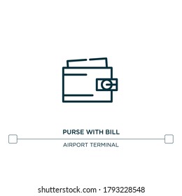 purse with bill vector line icon. Simple element illustration. purse with bill outline icon from airport terminal concepts. Can be used for web and mobile
