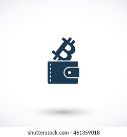 Purse with bit coin vector icon. Graphic symbol for web design, logo. Isolated sign on a white background.