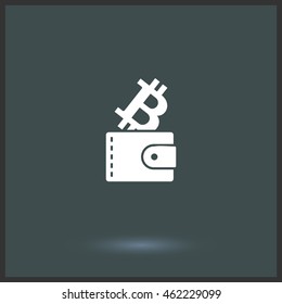 Purse with bit coin vector icon. Graphic symbol for web design, logo. Isolated sign on a gray background.