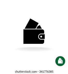 Purse black simple vector icon with full of money.