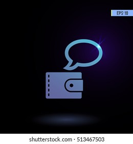 Purse with bubble vector icon. Graphic symbol for web design, logo. Isolated sign on a black background.