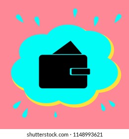 Purse and business card. Black icon in a bubble on a pink background. Vector