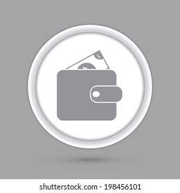 purse. circle grey icon with a shadow.