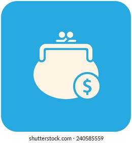 Purse and coin icon, flat design