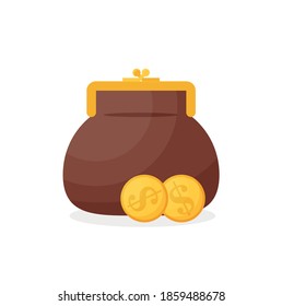 Purse and coin, modern flat vector