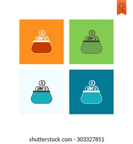 Purse and Coins. Business and Finance, Single Flat Icon. Simple and Minimalistic Style. Vector