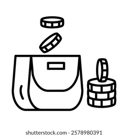 Purse and coins icon Black and white logo