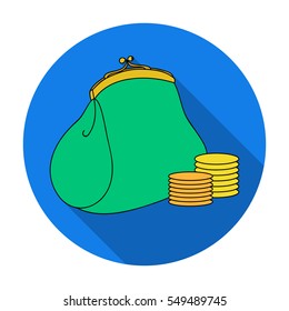 Purse with coins icon in flat style isolated on white background. Supermarket symbol stock vector illustration.