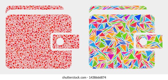 Purse collage icon of triangle elements which have different sizes and shapes and colors. Geometric abstract vector illustration of purse.