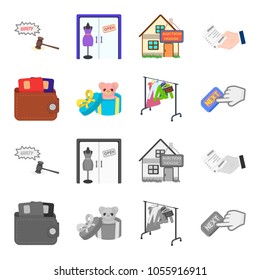 Purse with credit cards and other web icon in cartoon,monochrome style. gift sale of things, button more icons in set collection.