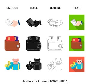 Purse with credit cards and other web icon in cartoon,black,outline,flat style. gift sale of things, button more icons in set collection.