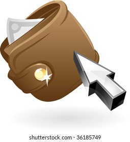 Purse and cursor. Vector illustration.