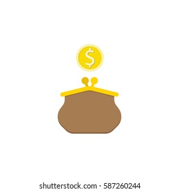 Purse with dollar coin flat icon, finance and business, wallet sign vector graphics, a colorful solid pattern on a white background, eps 10.